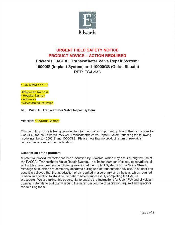 Edwards PASCAL 心脏瓣膜修复系统