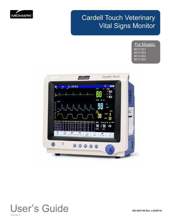 TP200 Rev.A Cardell Touch 兽医生命体征监护仪用户手册