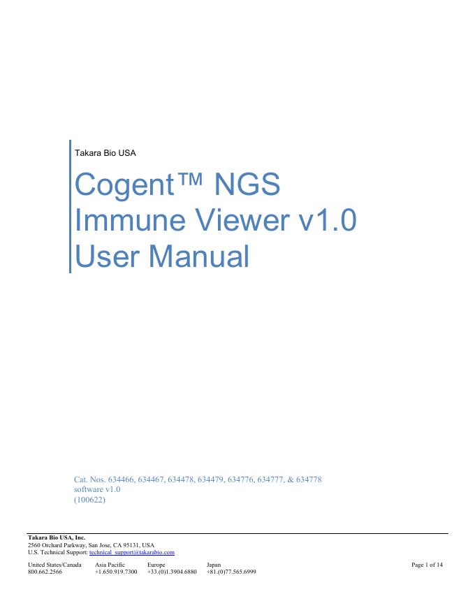 Takara Bio USA Cogent NGS Immune Viewer v1.0 用户手册