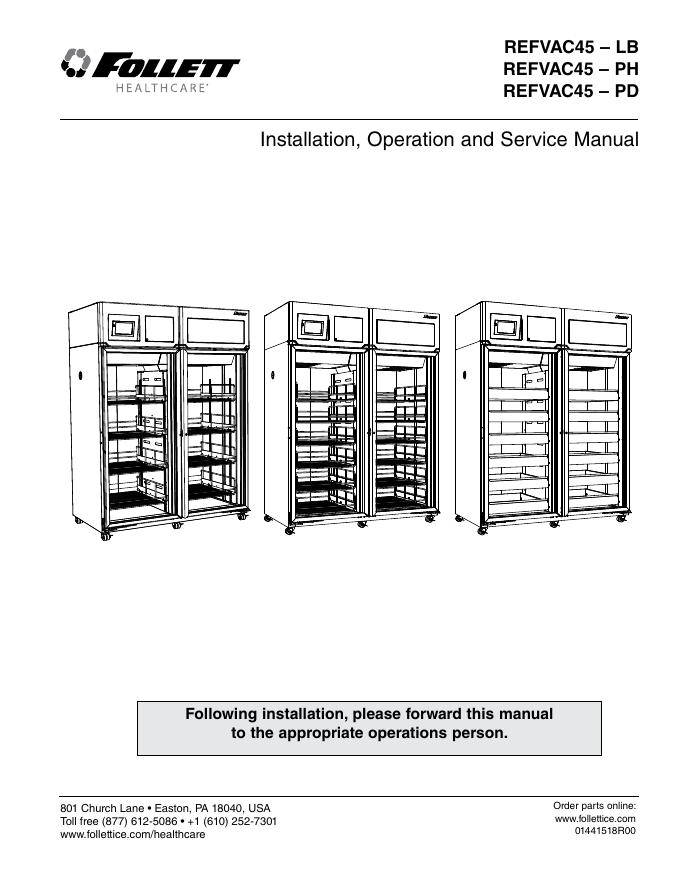 REFVAC45 LB、PH、PD型冰箱安装、操作和维护手册