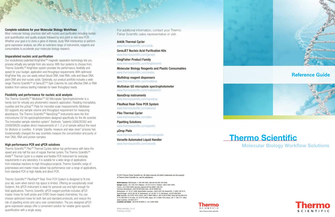 Thermo Scientific Molecular Biology Workflow Solutions