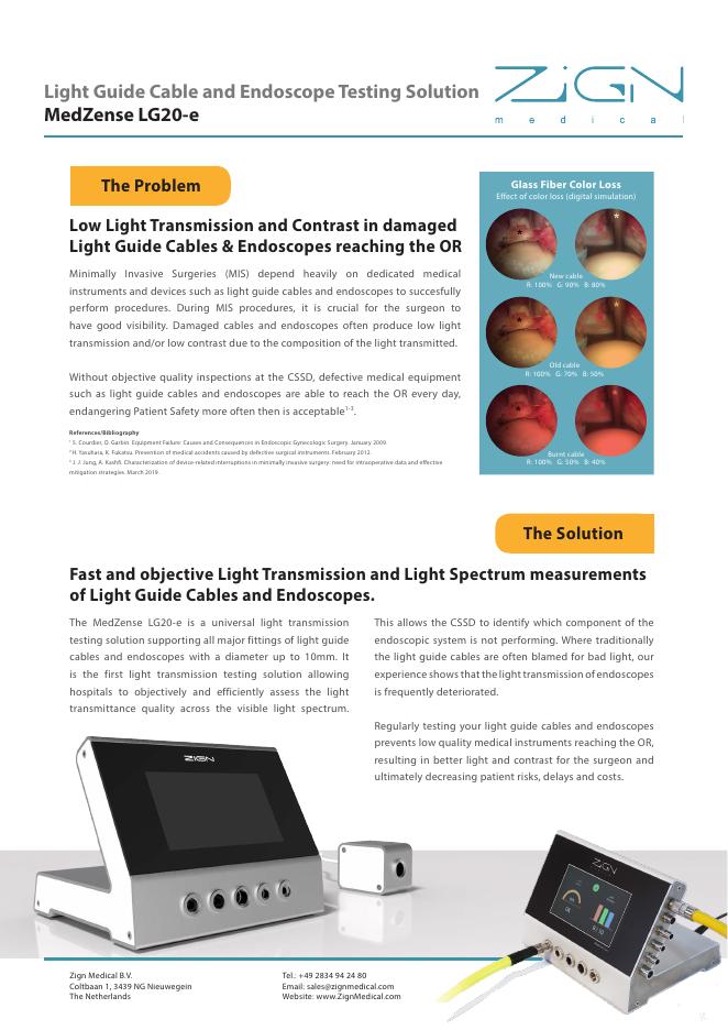 MedZense LG20-e 光纤导光缆和内窥镜测试解决方案