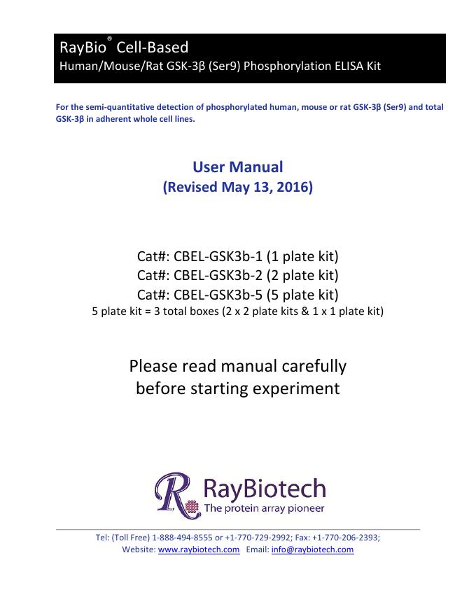 RayBio® Cell-Based Human/Mouse/Rat GSK-3β(Ser9)Phosphorylation ELISA Kit