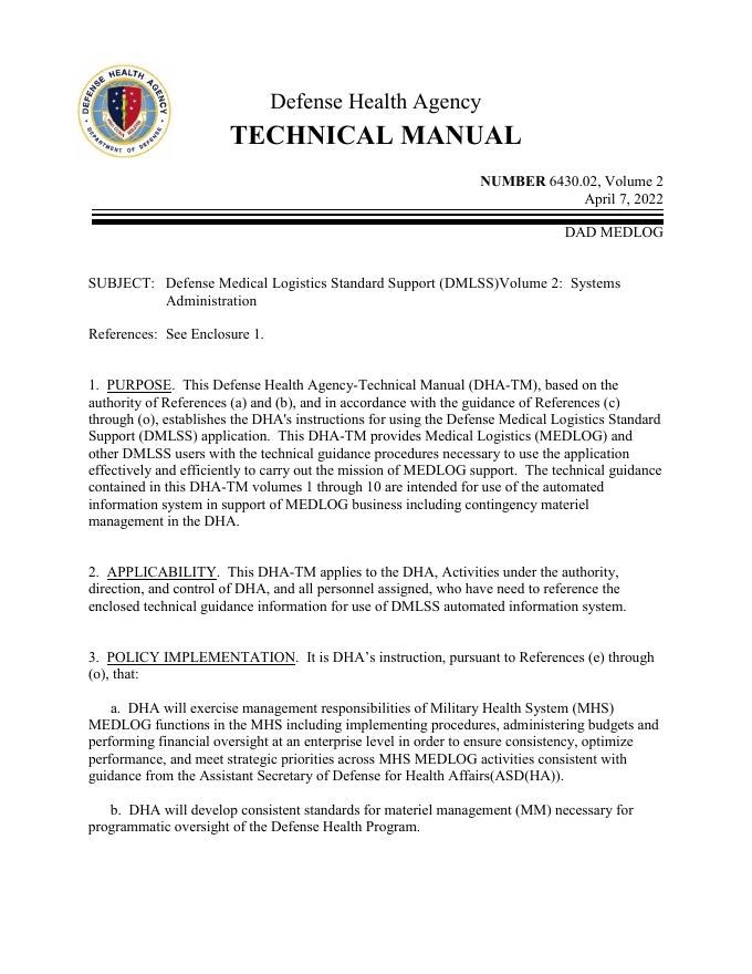 国防医疗后勤标准支持（DMLSS）Volume 2：系统管理