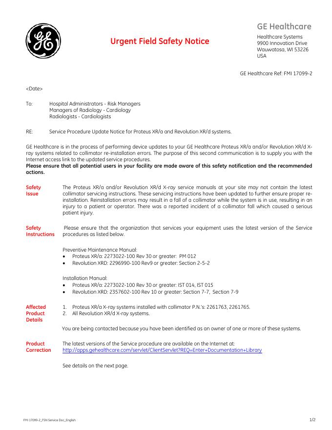 GE Healthcare 发布紧急安全通知