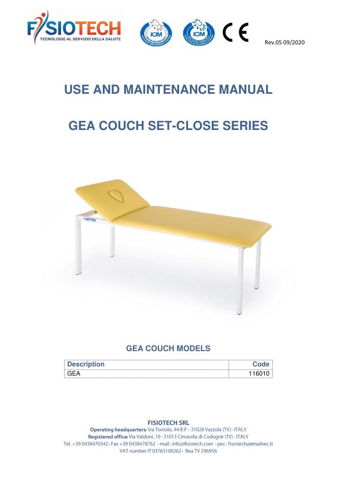 GEA COUCH SET-CLOSE SERIES GEA COUCH MODELS使用与维护手册