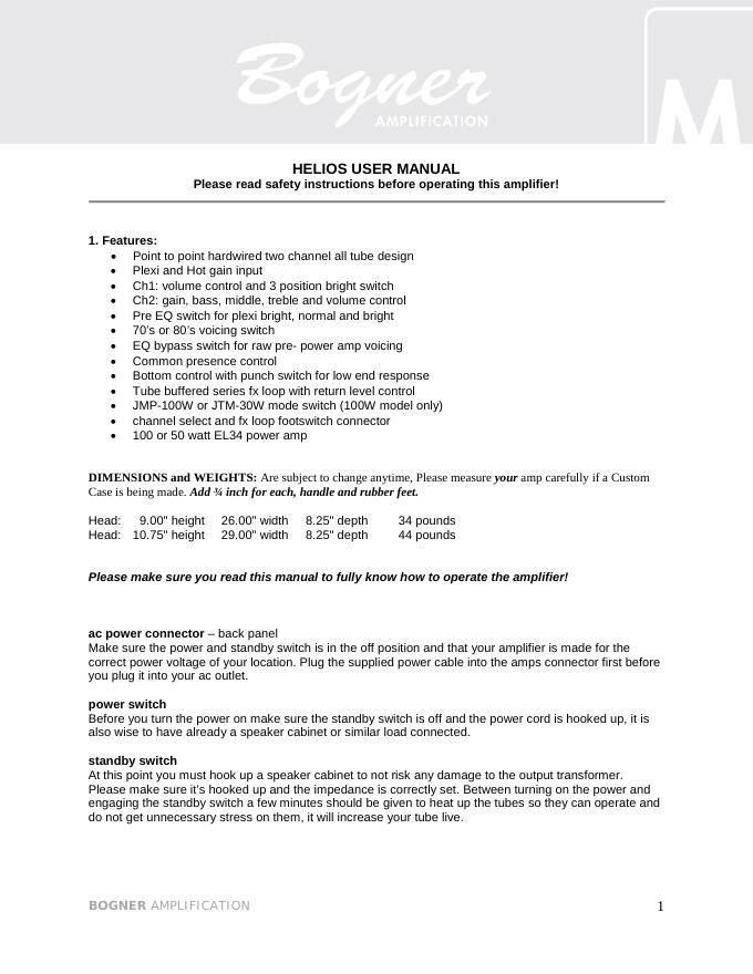 BOGNER AMPLIFICATION 1 HELIOS用户手册