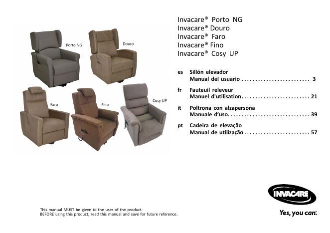 Invacare® Porto NG/Douro/Faro/Fino/Cosy UP sillón elevador 电动升降椅使用手册