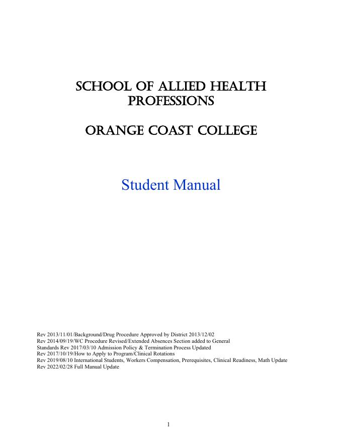 奥兰治海岸学院健康专业课程学生手册
