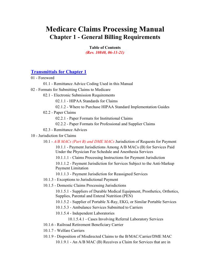 Medicare 索赔处理手册