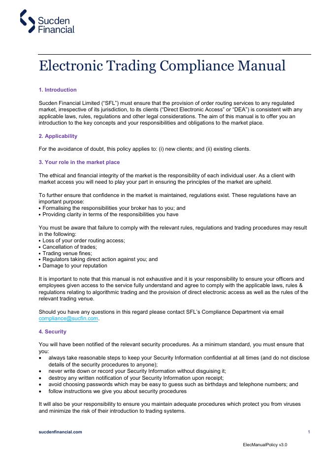 Sucden Financial Limited 电子交易合规手册
