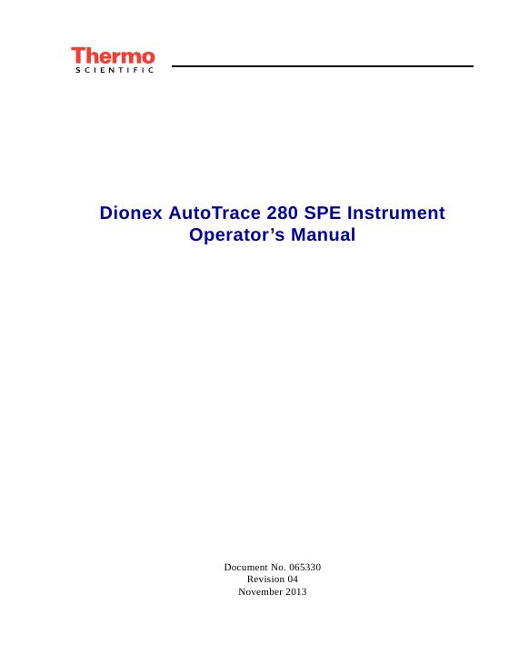 Dionex AutoTrace 280 SPE仪器操作手册