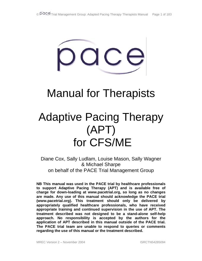 Adaptive Pacing Therapy Therapists Manual