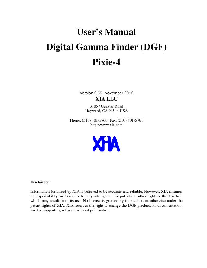 XIA Pixie-4数字伽马探测器使用手册
