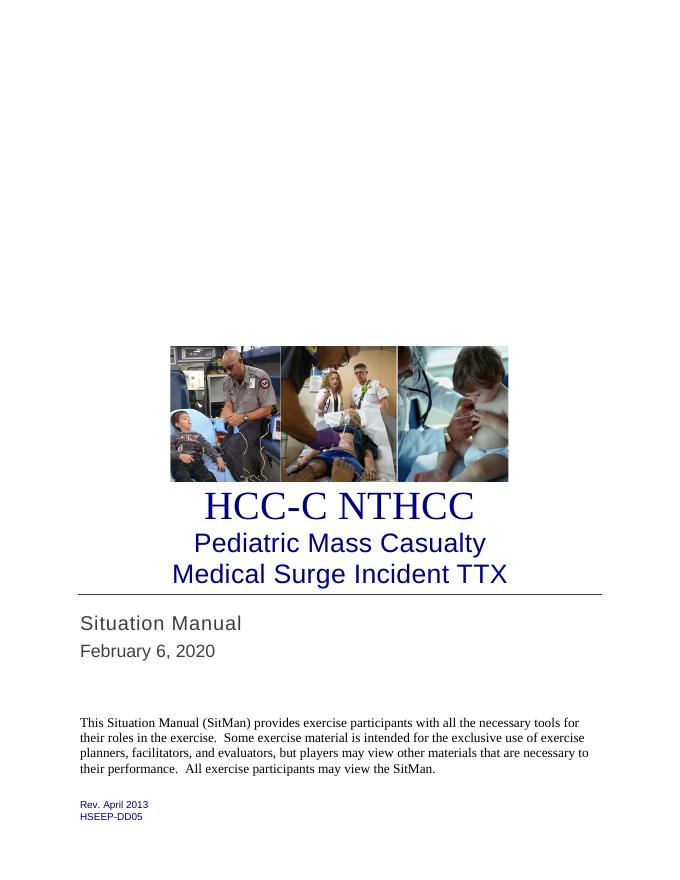 北德克萨斯医疗联盟儿童大规模伤亡医疗紧急情况TTX情况手册