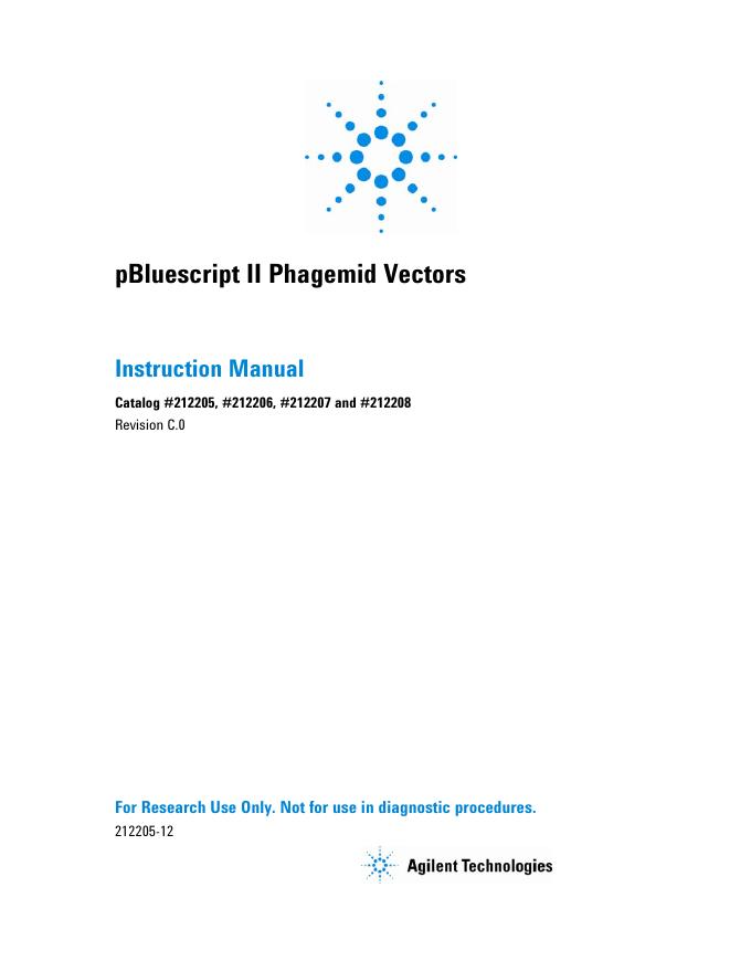 pBluescript II Phagemid Vectors Instruction Manual