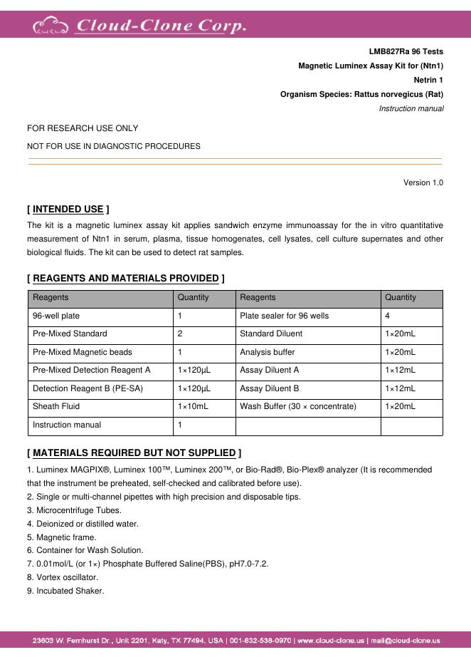 Lmb827ra 96测试磁性Luminex检测试剂盒
