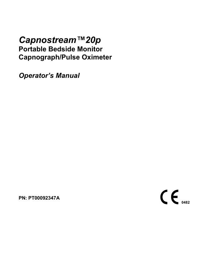Capnostream™20p便携式床边监护仪碳氧计/脉搏血氧仪操作手册