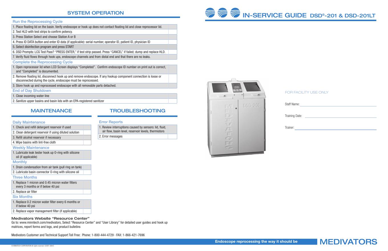 DSD®-201&DSD-201LT MEDIVATORS 内窥镜再处理系统使用手册
