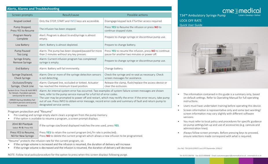 T34™便携式注射泵故障排除
