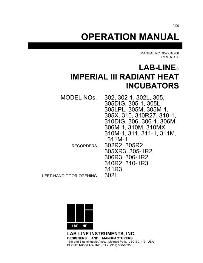 LAB-LINE INSTRUMENTS,INC.帝国III型辐射加热培养箱操作手册
