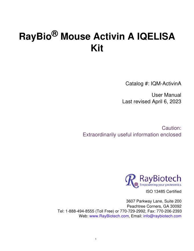 RayBio® Mouse Activin A IQELISA Kit 使用手册