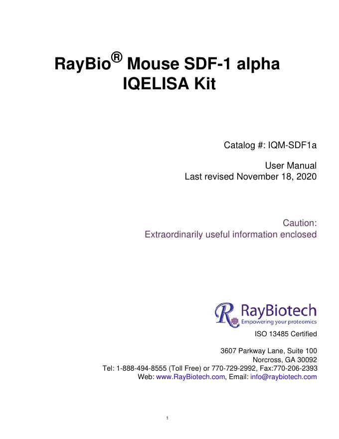 RayBio® Mouse SDF-1 alpha IQELISA Kit用户手册