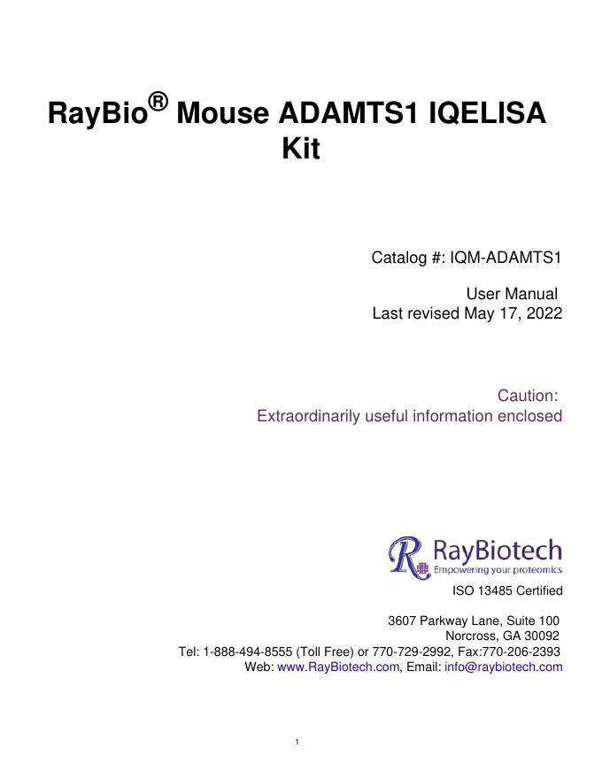 RayBio® Mouse ADAMTS1 IQELISA 试剂盒手册