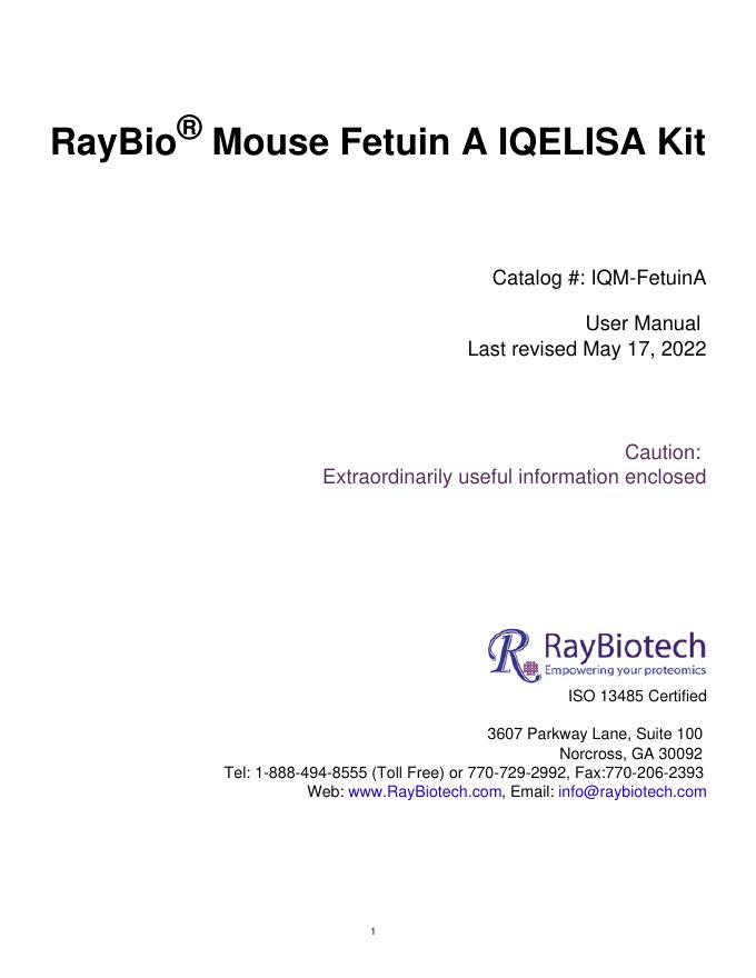 RayBio®鼠Fetuin A IQELISA试剂盒使用手册