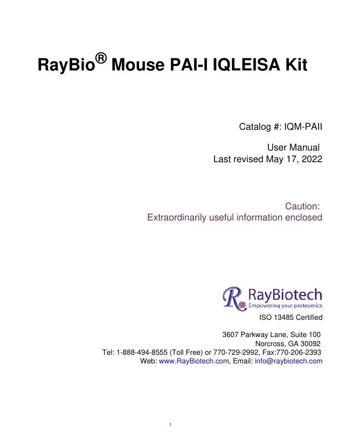 RayBio® Mouse PAI-I IQLEISA Kit 使用手册