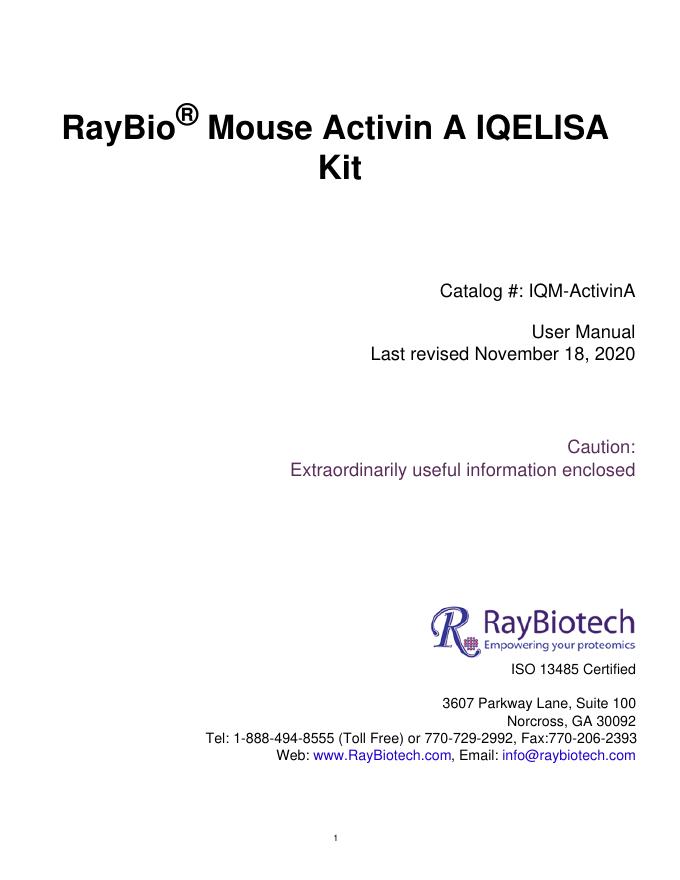 RayBio Mouse Activin A IQELISA Kit用户手册