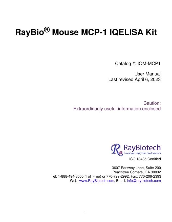 RayBio® Mouse MCP-1 IQELISA 试剂盒