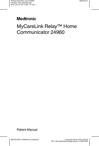 Medtronic MyCareLink Relay Home Communicator 24960用户手册