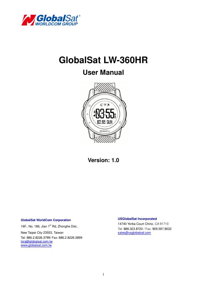GlobalSat LW-360HR 智能手表使用手册