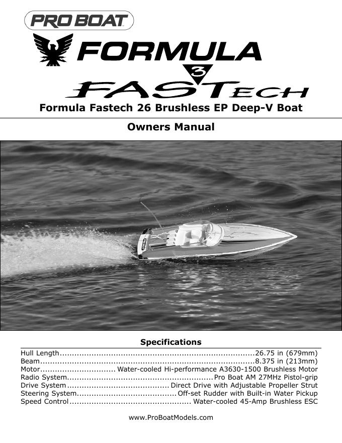 Pro Boat Formula Fastech 26 Brushless EP Deep-V Boat Owners Manual