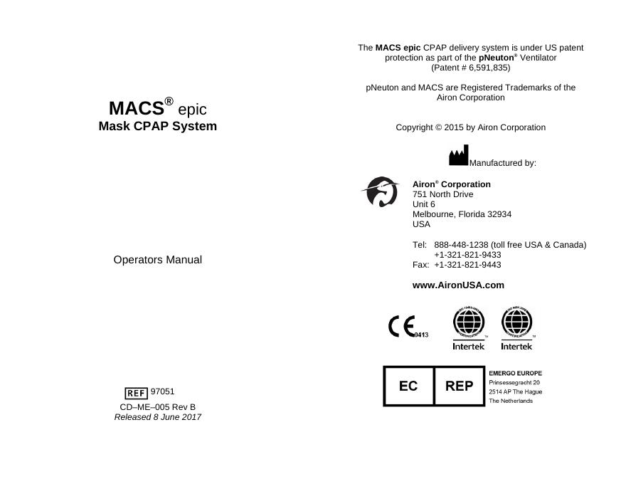 MACS epic Mask CPAP System操作手册