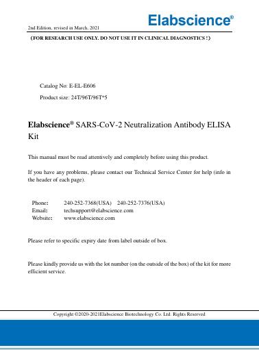 Elabscience SARS-CoV-2 Neutralization Antibody ELISA Kit