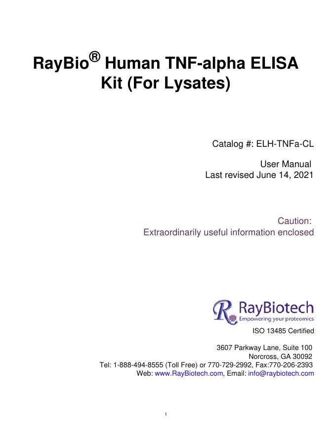 RayBio® Human TNF-alpha ELISA Kit(For Lysates)