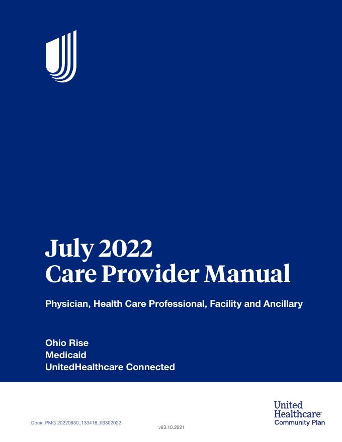 Ohio Rise Medicaid UnitedHealthcare Connected Care Provider Manual
