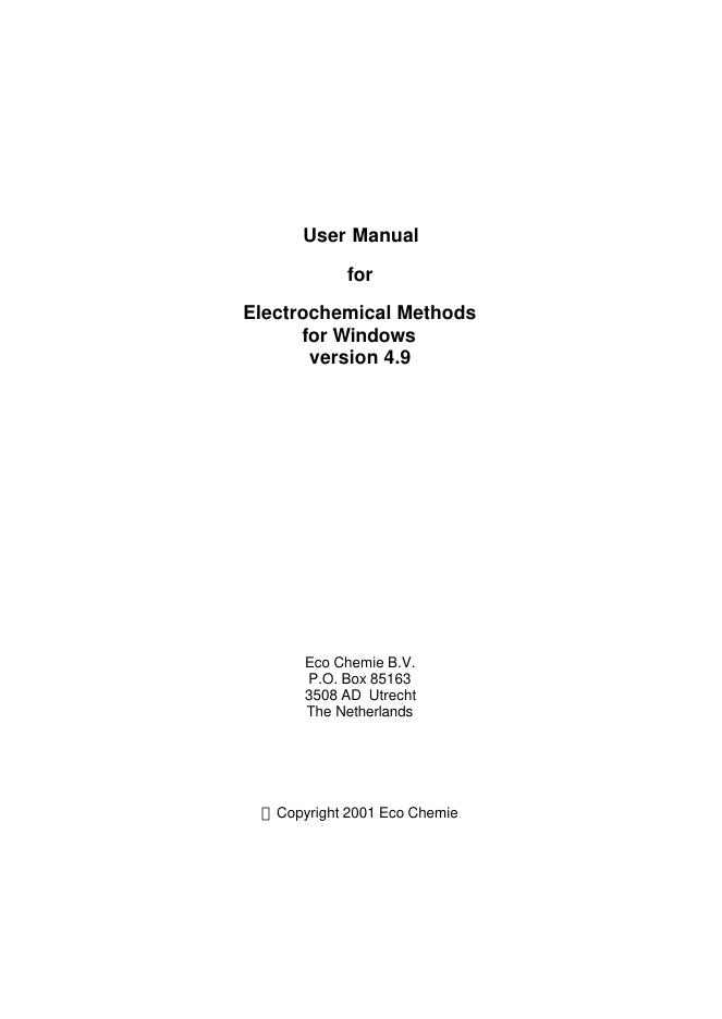 Eco Chemie Electrochemical Methods for Windows用户手册