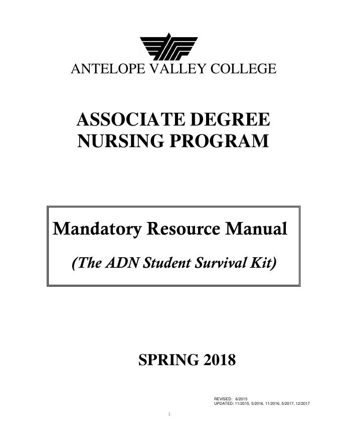 2018 Antelope Valley College ADN Manual