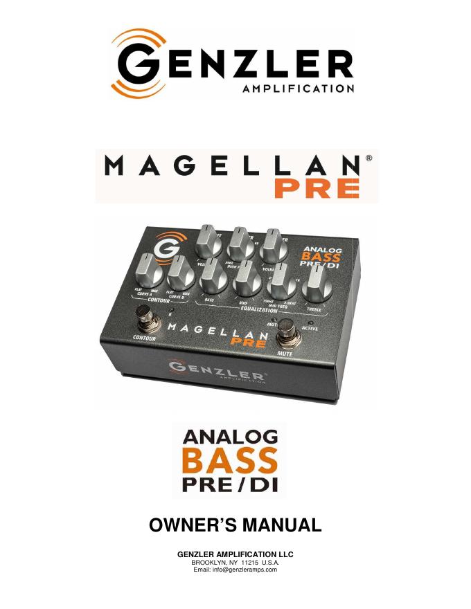 GENZLER MAGELLAN PRE 用户手册