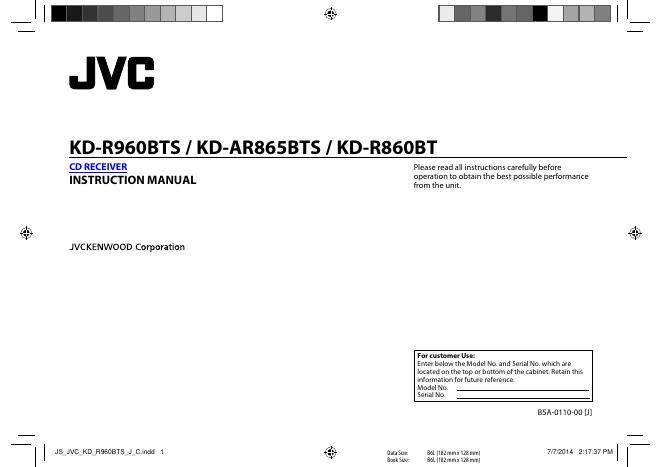 KD-R960BTS/KD-AR865BTS/KD-R860BT CD接收器使用手册
