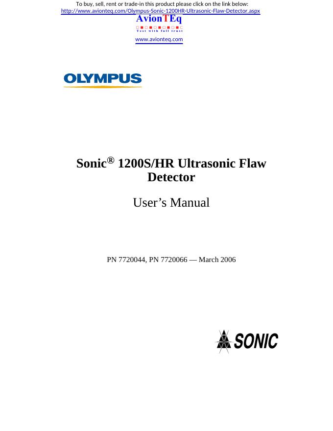 Sonic 1200S/HR超声探伤仪使用手册