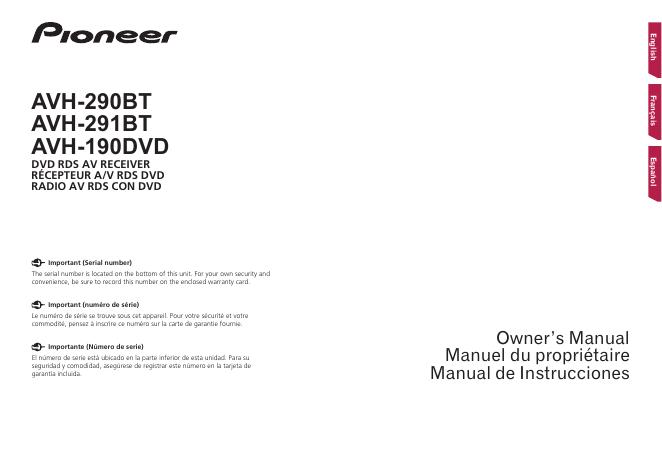 Pioneer AVH-290BT/AVH-291BT/AVH-190DVD 用户手册