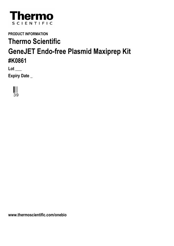 Thermo Scientific GeneJET Endo-free Plasmid Maxiprep Kit