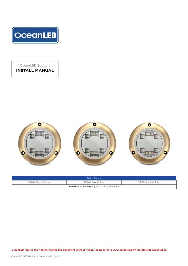 OceanLED Sport系列水下灯安装手册