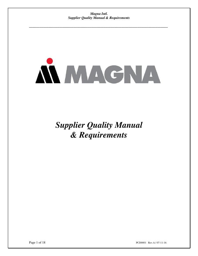 MAGNA供应商质量手册