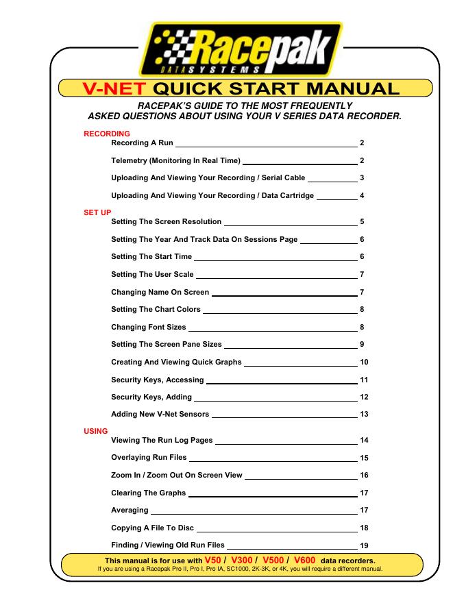 Racepak V300/V500/V600数据记录器用户手册