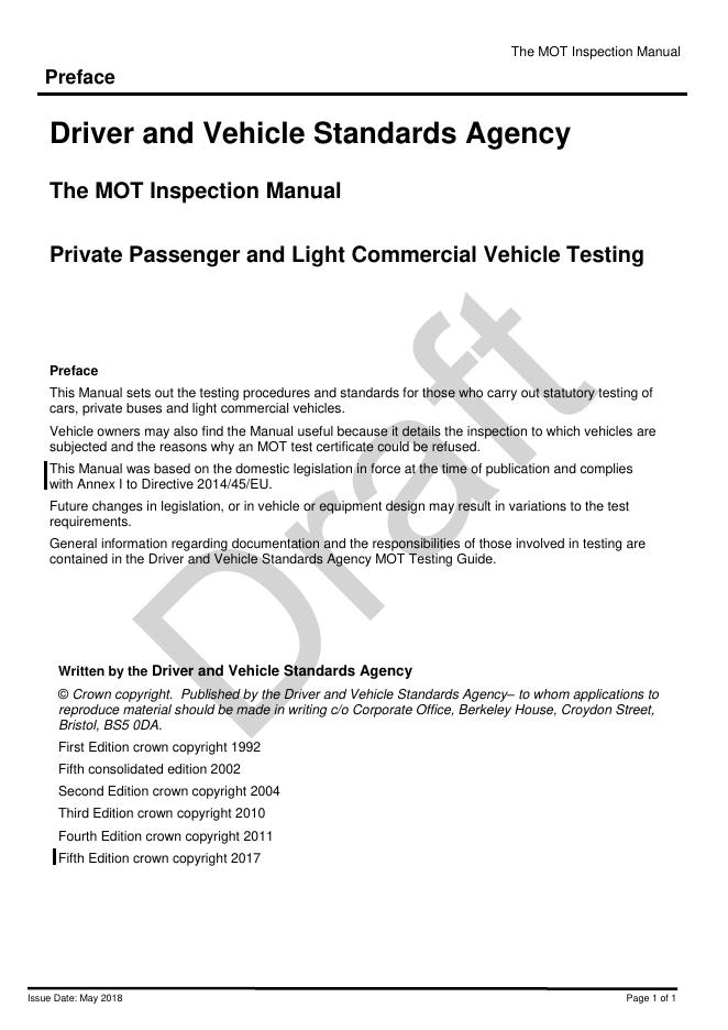 驾驶和车辆标准局 MOT 检查手册